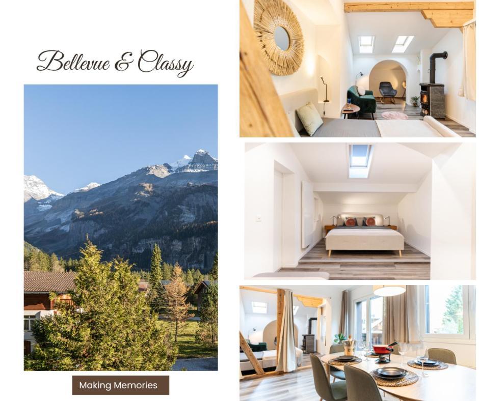 Bellevue & Classy Mountain View Apartment Kandersteg Bagian luar foto